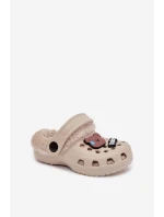 Pěnové dětské pantofle s vypolstrovaným kožíškem a přezkami Khaki Cerelle