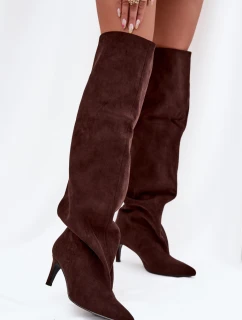 Dámske vysoké topánky na podpätku CLS-580 Dark Brown Coffee - Joalice