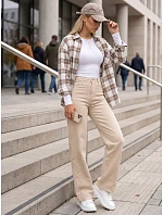 Dámske džínsy s vysokým pásom a klasickým strihom, béžové, FashionStreet UY3092 Dámske džínsy s vysokým pásom a klasickým strihom, béžové, FashionStreet UY3092