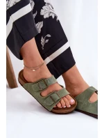 Zamszowe Klapki Damskie Z Klamrami Big Star RR274A393 Zielone Zamszowe Klapki Damskie Z Klamrami Big Star RR274A393 Zielone