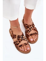 Sandały Damskie Na Płaskim Obcasie Ze Złotymi Ćwiekami Panterka Zanira