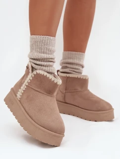 Śniegowce Damskie Na Platformie Z Przeszyciami Big Star SS274129 Beżowe