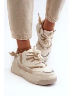 Sneakersy Damskie Na Platformie Beżowe Moariella