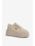 Sneakersy Buty Sportowe Damskie Ocieplane Na Masywnej Podeszwie Beżowe Verissha