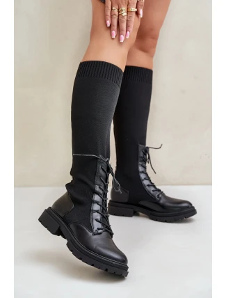 Wsuwane Kozaki Ze Skarpetkową Cholewką Czarne Iranel