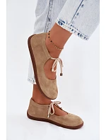 Kožené semišové baleríny Barefoot so šnurovaním Zazoo 021 Beige Kožené semišové baleríny Barefoot so šnurovaním Zazoo 021 Beige