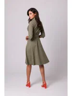 B255 Zavinovacie šaty so šálovým golierom - olivové