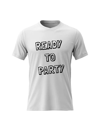 Pánske bavlnené tričko s potlačou - READY TO PARTY - biele Pánske bavlnené tričko s potlačou - READY TO PARTY - biele