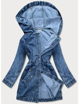 Svetlo modrý džínsový prehoz cez oblečenie s kapucňou (POP5953-K) Svetlo modrý džínsový prehoz cez oblečenie s kapucňou (POP5953-K)