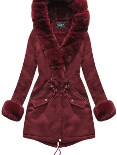 Dámska bavlnená zimná bunda s kožušinou bordová (xw801-3x)