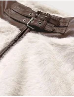 Kožušinová bunda v ecru farbe so stojačikom (GSQ2228)