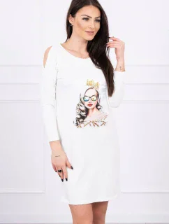 Šaty s grafikou dievčatá v 3D okuliaroch ecru