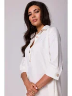 B257 Rozšírené košeľové šaty - krémové