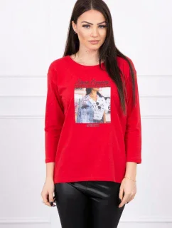 Blúzka s kolážovou potlačou červená