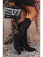 Kozaki Kowbojki Damskie Na Słupku Z Eko Zamszu Czarne Coretta