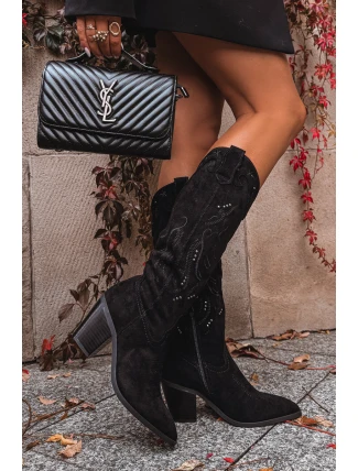 Kozaki Kowbojki Damskie Na Słupku Z Eko Zamszu Czarne Coretta