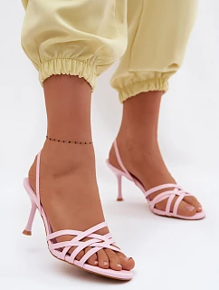 Dámské sandály na podpatku s pásky růžové Velivelle