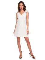 K128 Jednofarebné šaty áčkového strihu s mašľou - krepová ružová K128 Jednofarebné šaty áčkového strihu s mašľou - krepová ružová