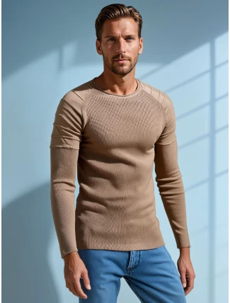 Pánsky béžový sveter FashionStreet WX2288 Pánsky béžový sveter FashionStreet WX2288