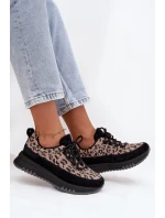 Zamszowe Ocieplane Sneakersy Damskie Na Platformie Vinceza 66836 Panterka Czarne