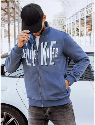 Pánska indigová mikina na zips s kapucňou s potlačou FashionStreet BX5411 Pánska indigová mikina na zips s kapucňou s potlačou FashionStreet BX5411