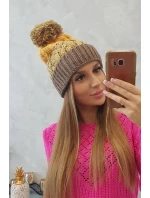 Dámska čiapka s brmbolcom Abigail K326 cappuccino+yellow
