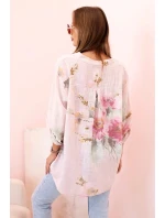 Dámska bavlnená blúzka s kvetinovým vzorom a gombíkmi púdrovo ružová