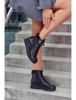 Lekkie Ocieplane Botki Damskie Na Platformie I Koturnie Czarne Savindria