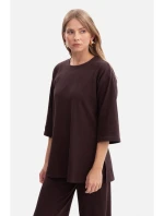 B301 Rebrovaný pletený top - tmavá čokoláda