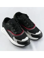 Čierne šnurovacie sneakersy s farebnými vsadkami (6346)