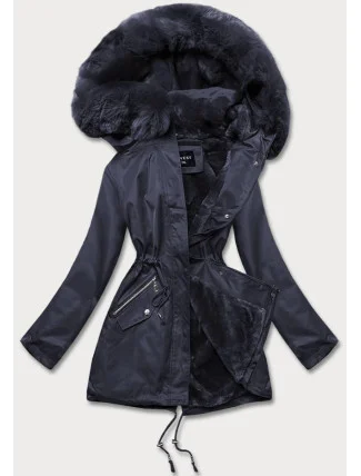 Dámska zimná bunda s kožušinovou podšívkou tmavomodrá (b550-3)