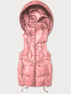 Dámska krátka bunda bez rukávov Goodlookin s odnímateľnou kapucňou ružová (B8258-81)