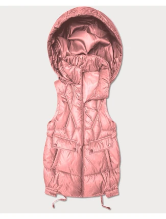 Dámska krátka bunda bez rukávov Goodlookin s odnímateľnou kapucňou ružová (B8258-81)