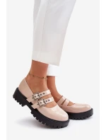 Półbuty Damskie Z Paskami Lakierowane Beżowe Terione