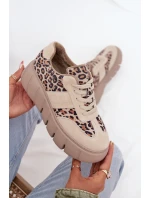 Zamszowe Ocieplane Sneakersy Damskie Na Masywnej Platformie Vinceza 66841 Panterka Beżowe