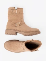 Vynikajúce Karmelowy dámske členkové topánky s plochým podpätkom Vynikajúce Karmelowy dámske členkové topánky s plochým podpätkom