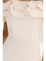 599-1 CARMEN Priliehavé midi šaty v španielskom štýle - béžové