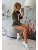 American Girl khaki grafická blúzka S/M - L/XL