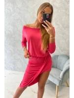 Asymetrické šaty, 3/4 rukávy, malinová farba