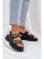 Eko Skórzane Sandały Z Klamrami Czarne Vulinea