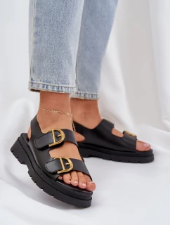 Eko Skórzane Sandały Z Klamrami Czarne Vulinea