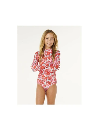 Dievčenský plavecký overal RIP CURL Sunshine UPF LS Surfsuit – červený, detský