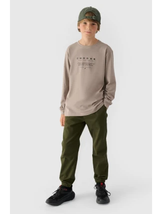 Koszulka Z Długim Rękawem Dla Chłopca Z Nadrukiem Regular 4F 4FJWAW24TLONM294-26S Szara