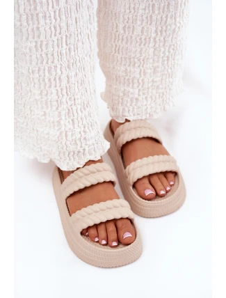 Piankowe Lekkie Klapki Damskie Na Platformie S.Barski ZK51-001 Beżowe