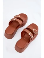 Klapki Damskie Na Koturnie I Platformie Z Klamrami Camel Nitarelia