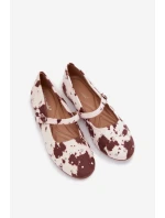 Zdobione Baleriny Damskie Z Paskiem W Łaty Biało-Brązowe Olivisse