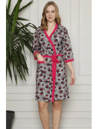 Dámsky župan Y19255 sivý so vzorom - La Penna Dámsky župan Y19255 sivý so vzorom - La Penna