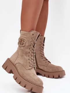 Dámska zateplená členková obuv so zdobením DA183P Beige - Seastar