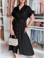 SUNNI LOVE ľanové maxi šaty čierne FashionStreet EY2606