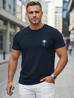 Pánske bavlnené tričko s potlačou, tmavomodré, FashionStreet NX5126R